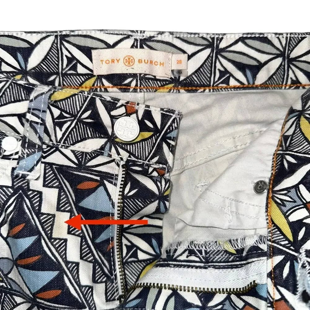 Tory Burch Acoma Printed Cropped Pants 28 in Riviera Blue